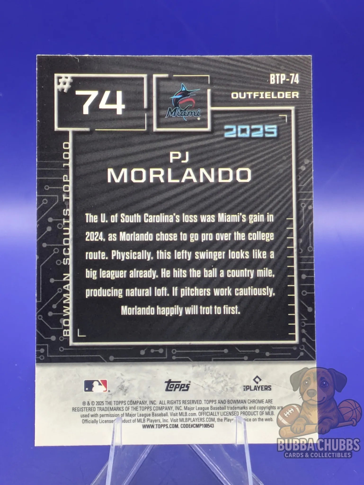 Baseball trading card featuring PJ Morlando bowman chrome Top 100 Prospects