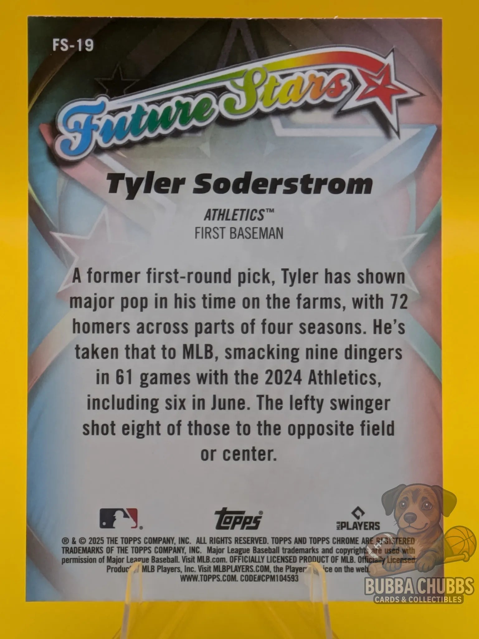 Baseball trading card of Tyler Soderstrom of the Athletics Topps Chrome Future Stars