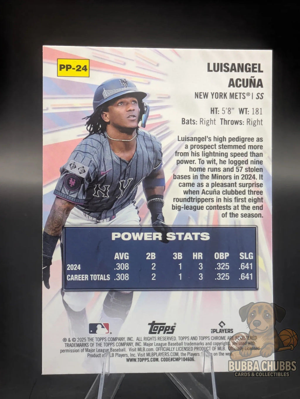 Baseball rookie trading card of Luisangel Acuna of the New York Mets topps "Power Players"