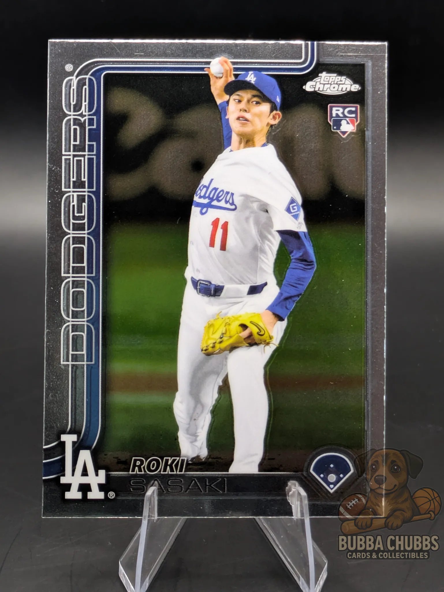 baseball trading card rookie Roki Sasaki from the LA Dodgers topps chrome