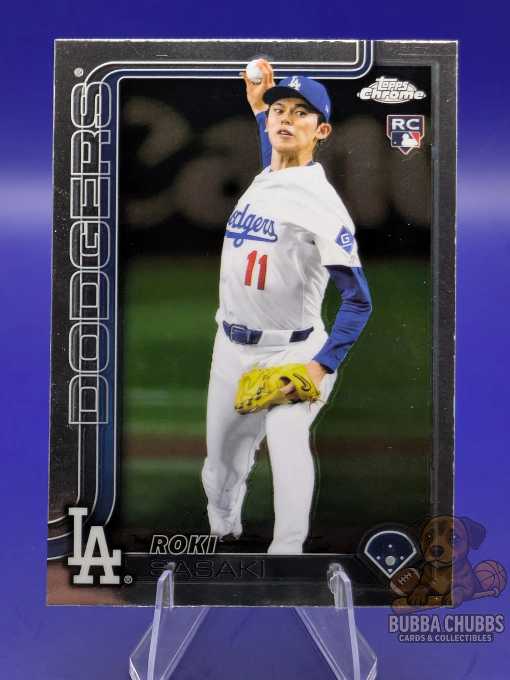 baseball trading card rookie Roki Sasaki from the LA Dodgers topps chrome