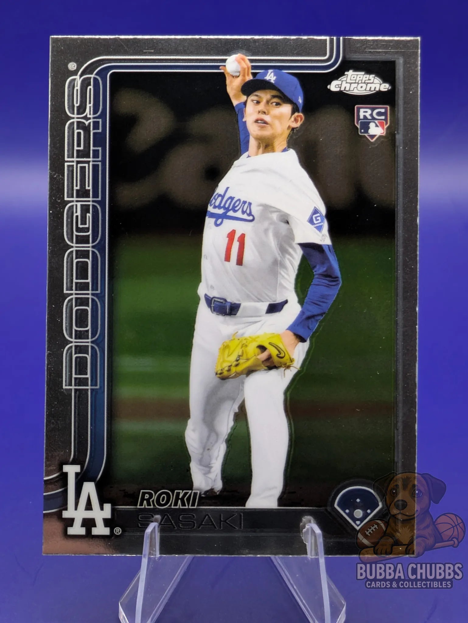 baseball trading card rookie Roki Sasaki from the LA Dodgers topps chrome