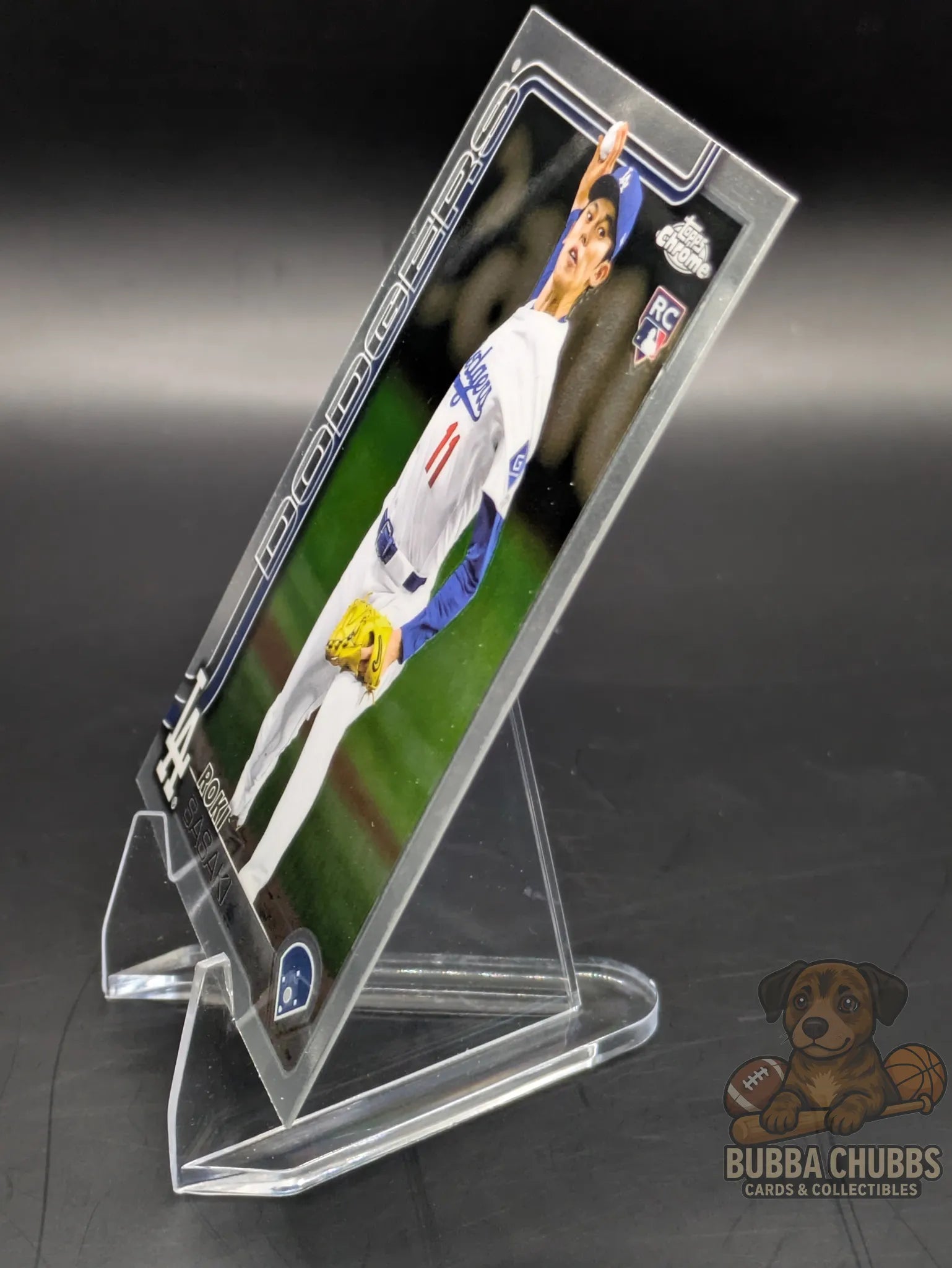 baseball trading card rookie Roki Sasaki from the LA Dodgers topps chrome