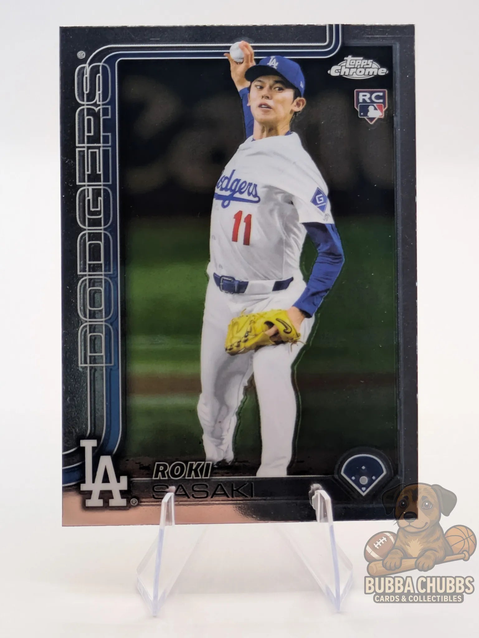 baseball trading card rookie Roki Sasaki from the LA Dodgers topps chrome