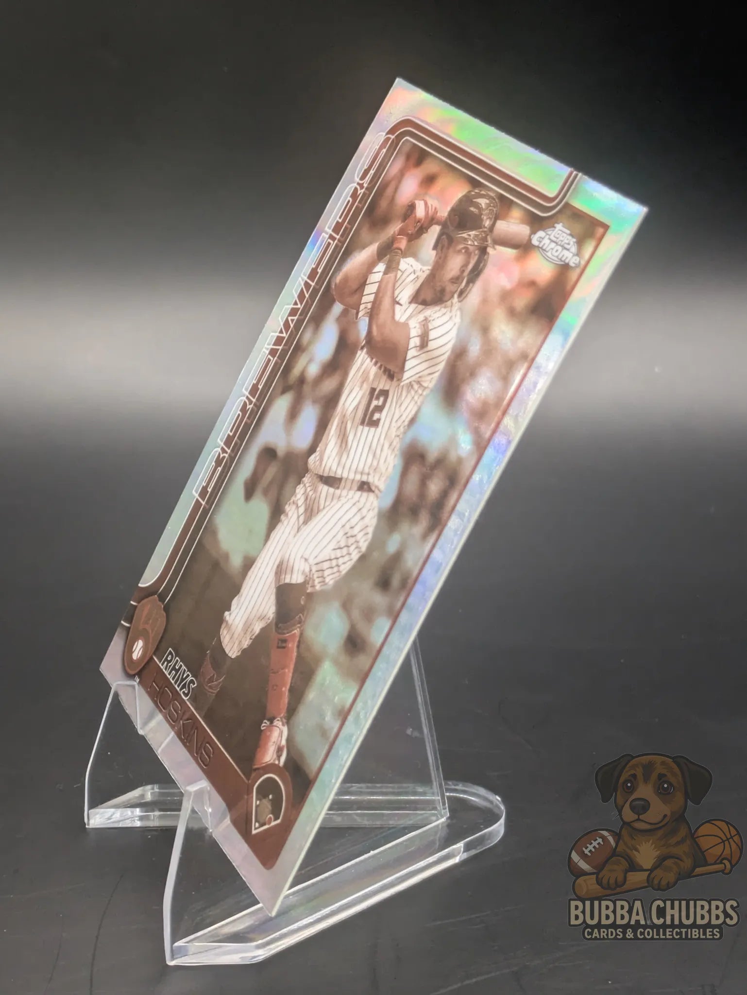 Baseball trading card featuring Rhys Hoskins of the Milwaukee Brewers Topps Chrome