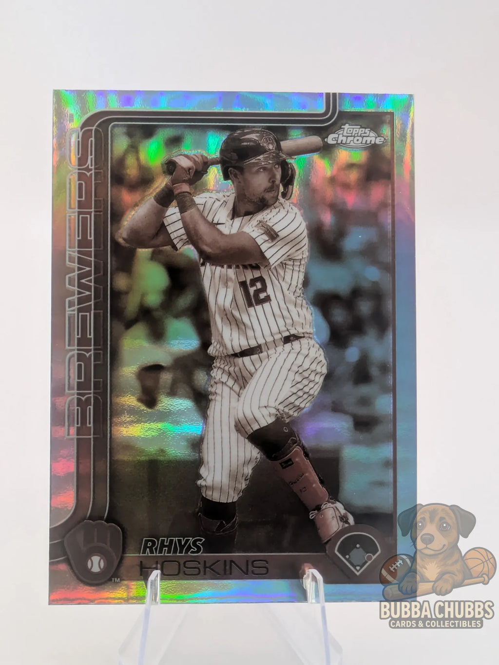 Baseball trading card featuring Rhys Hoskins of the Milwaukee Brewers Topps Chrome