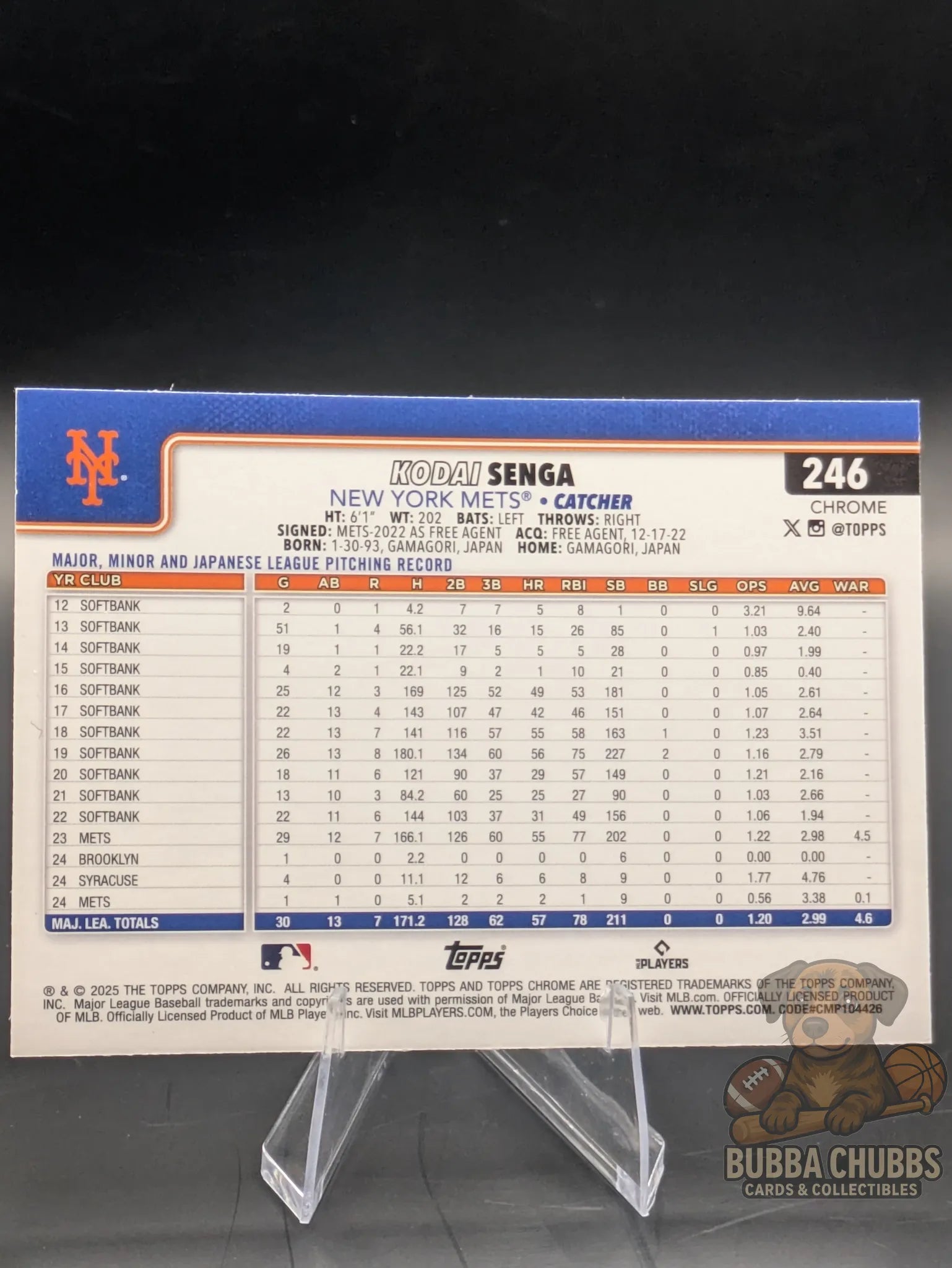 Baseball trading card featuring Kodai Senga of the New York Mets topps chrome silver ray wave