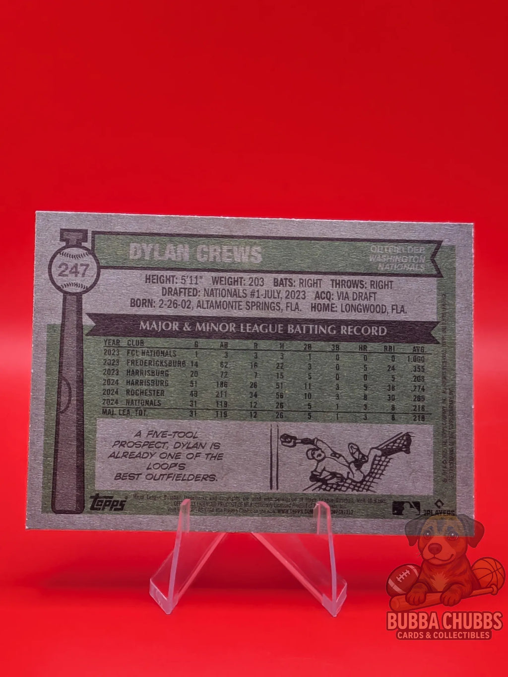Baseball trading card of Dylan Crews of the Washington Nationals topps rookie heritage 