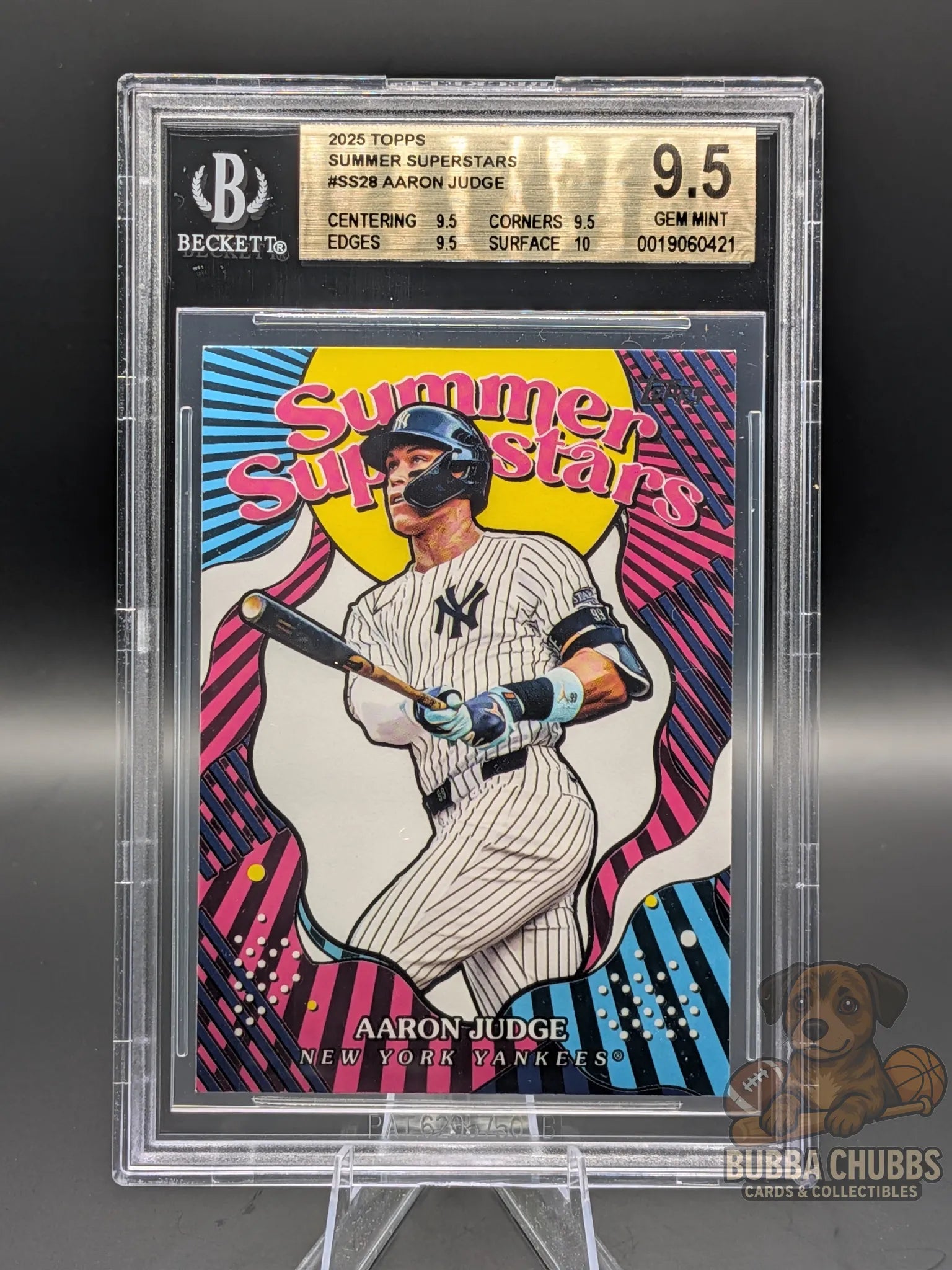 Trading card of Aaron Judge of the NY Yankees topps summer superstars insert BGS 9.5