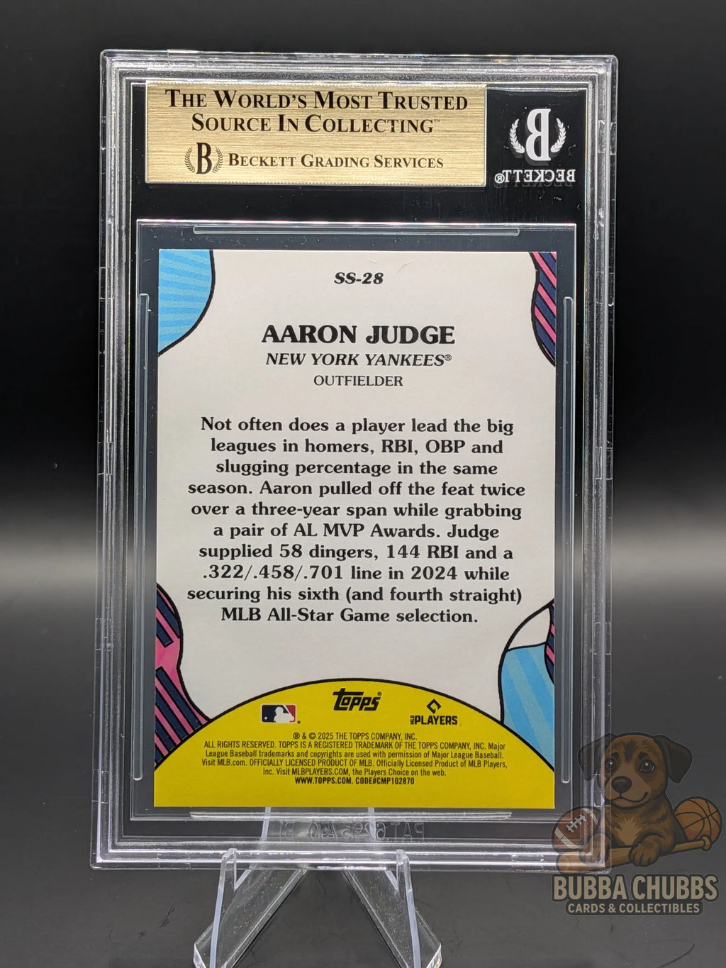 Trading card of Aaron Judge of the NY Yankees topps summer superstars insert BGS 9.5