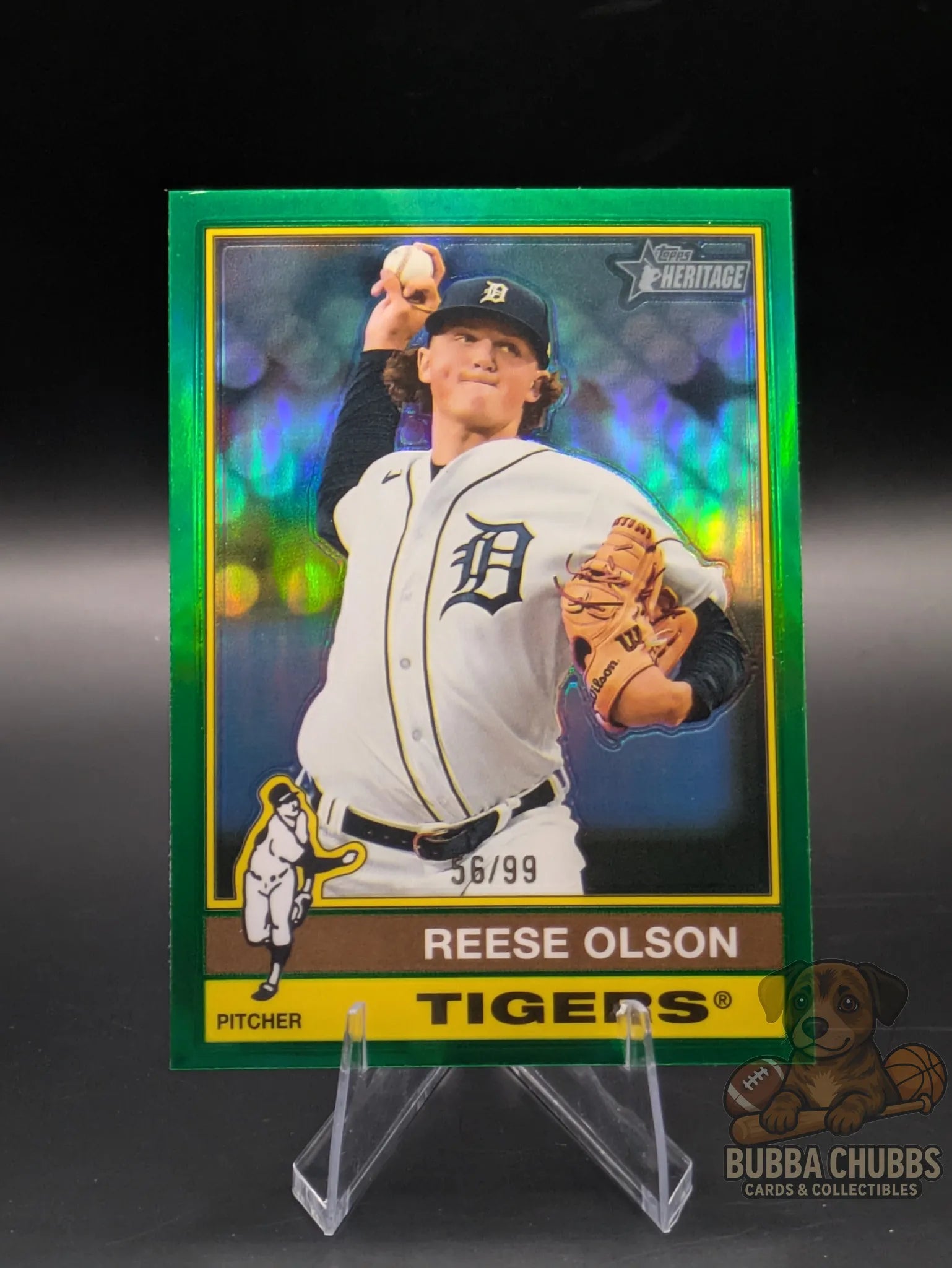 Baseball trading card of Reese Olson topps heritage green parallel