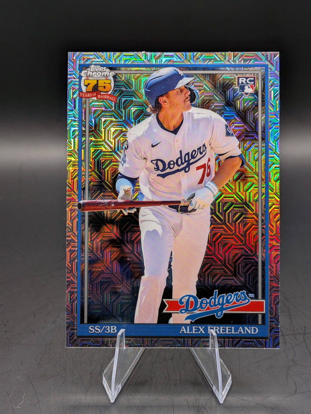 Baseball trading card of a Alex Freeland Topps Chrome Mojo Refractor Series One Rookie