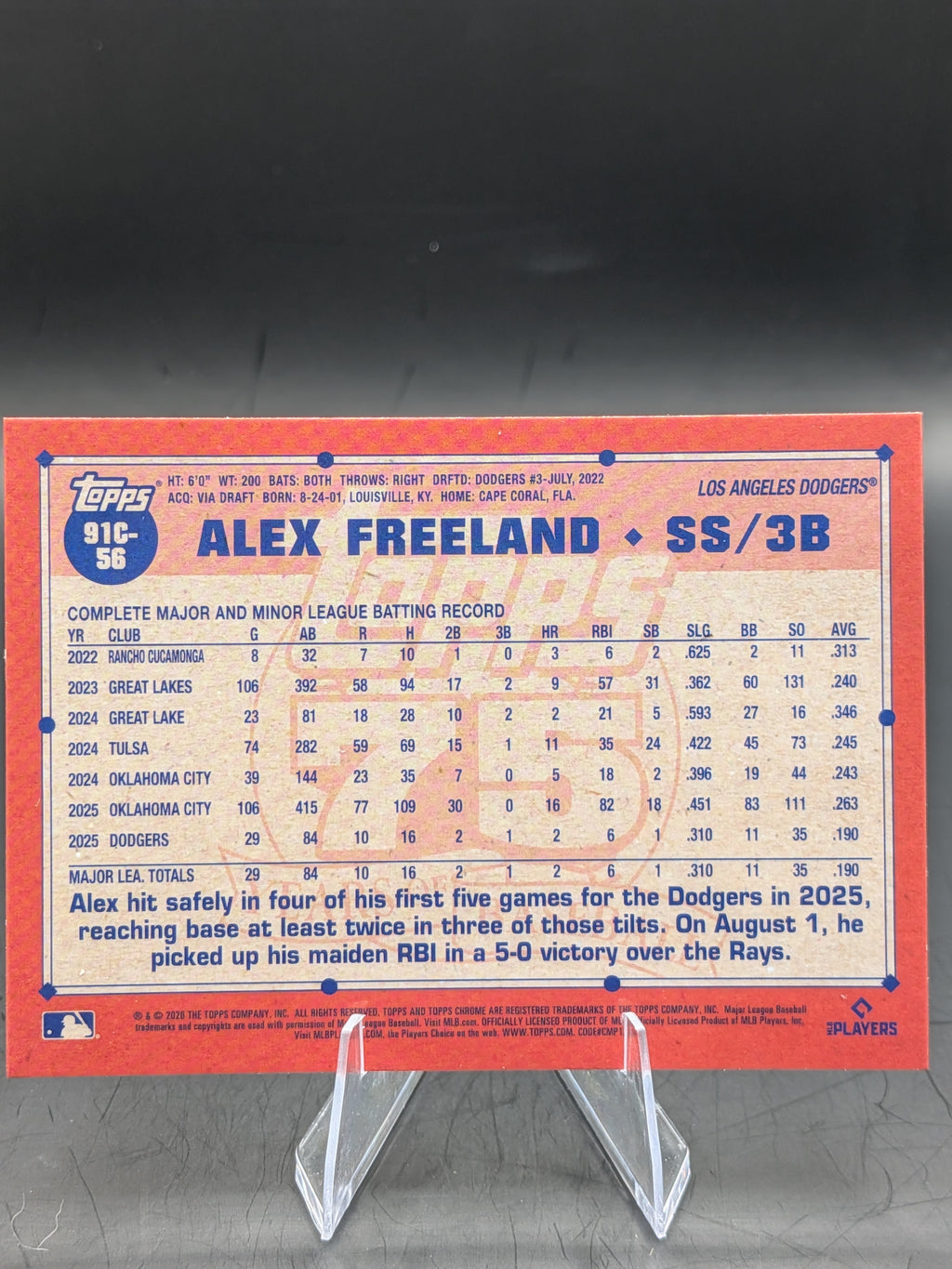 Baseball trading card of a Alex Freeland Topps Chrome Mojo Refractor Series One Rookie