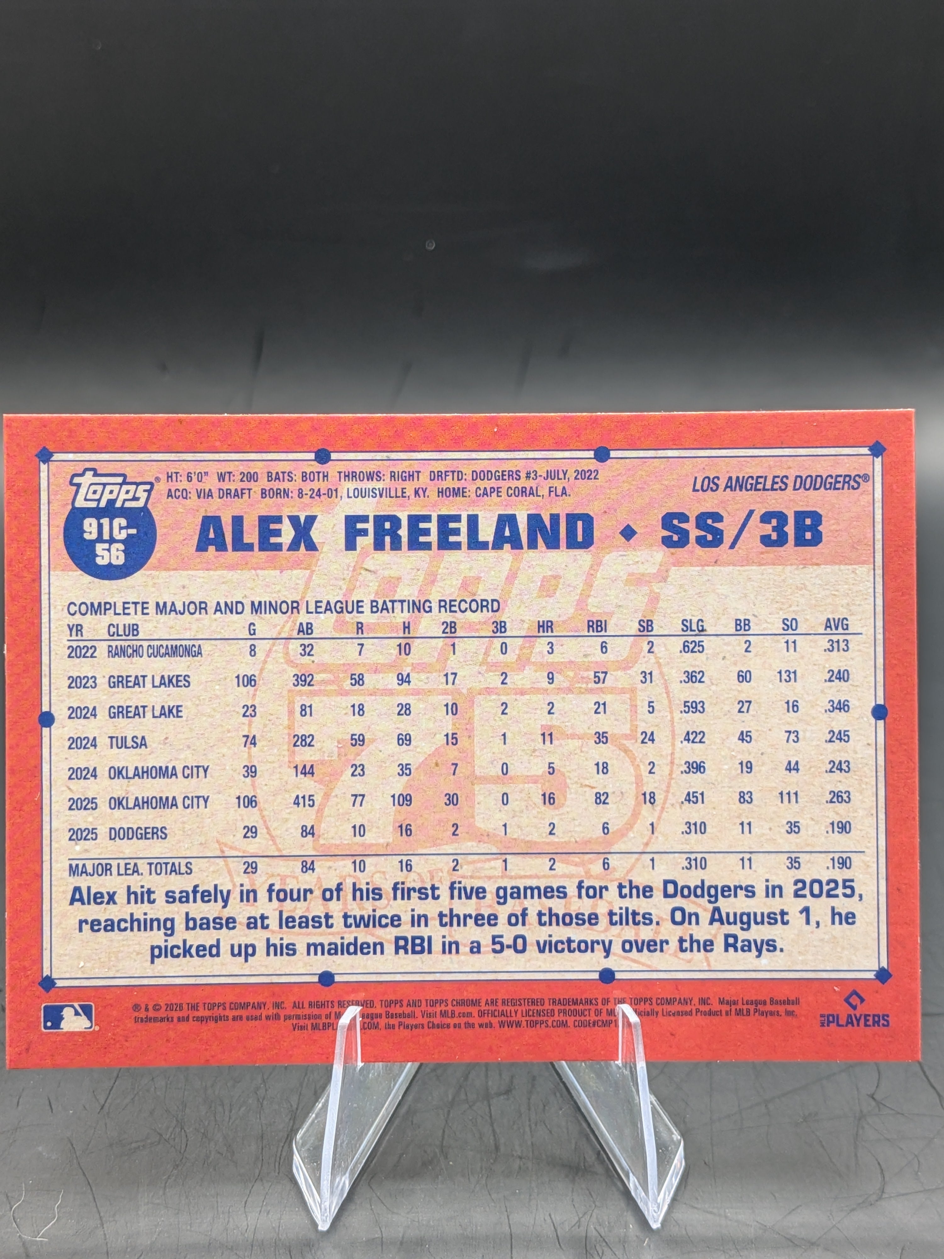 Baseball trading card of a Alex Freeland Topps Chrome Mojo Refractor Series One Rookie