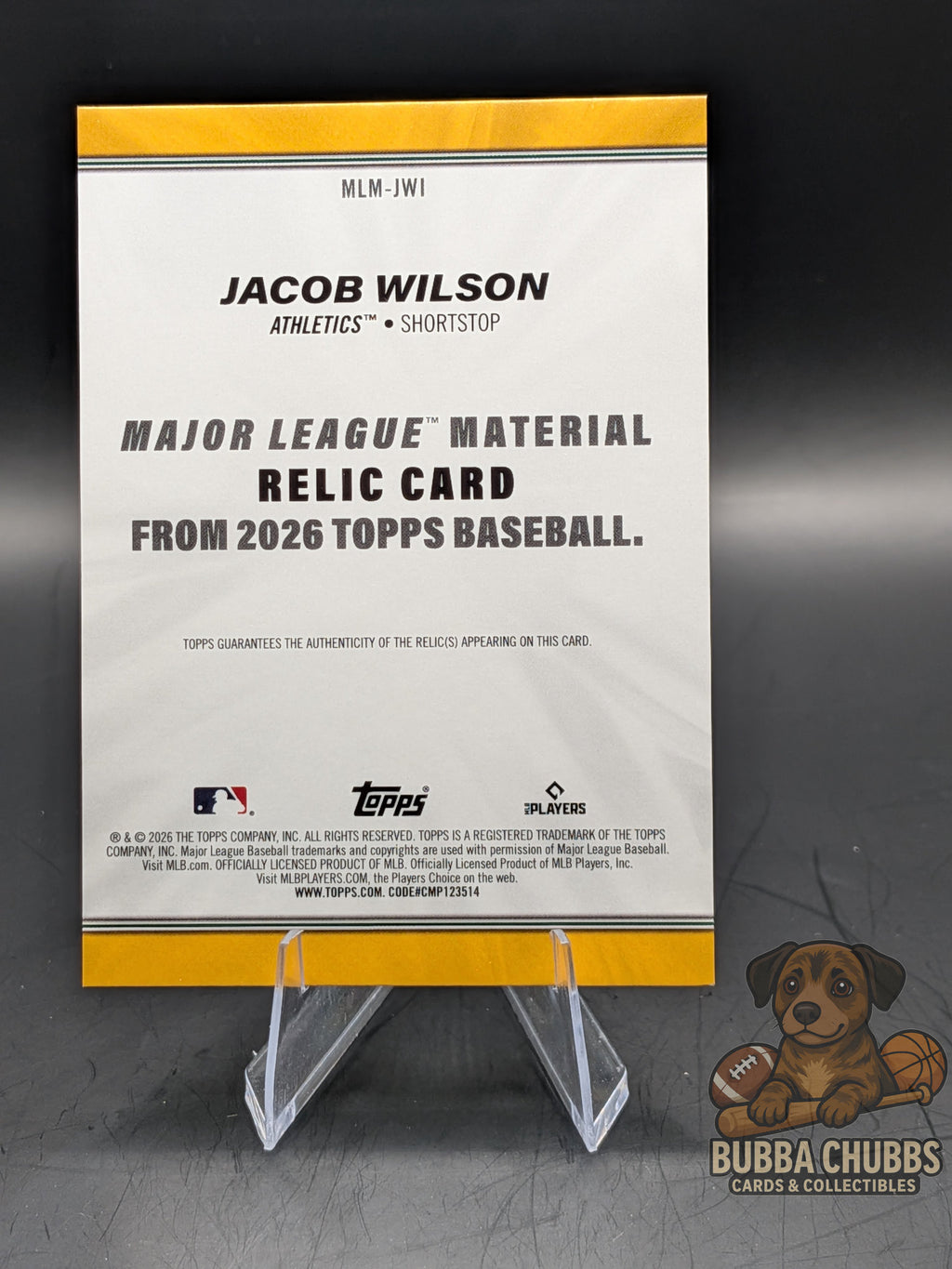 Baseball trading card of Jacob Wilson topps series 1 relic 