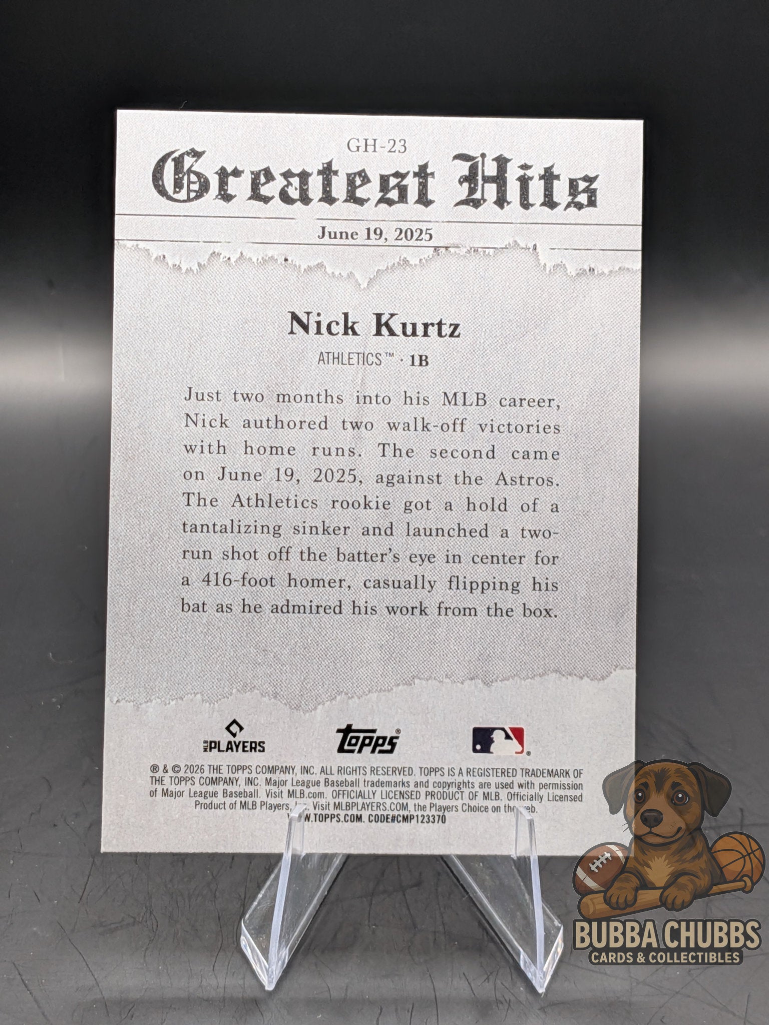 Baseball trading card featuring Nick Kurtz Topps Series one greatest hits