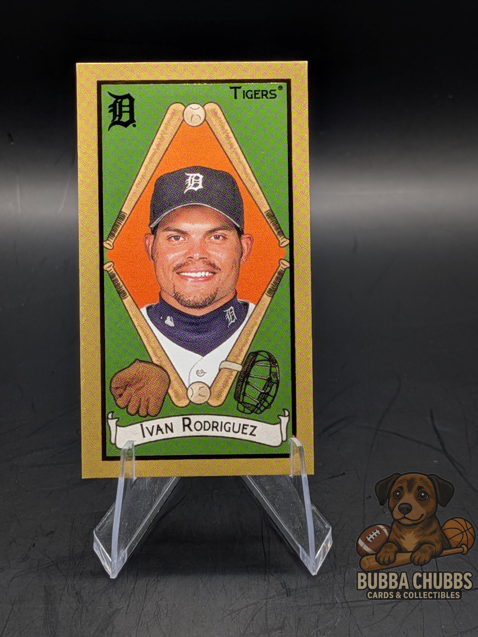 Baseball card back featuring Ivan Rodriguez with Topps T-205 mini