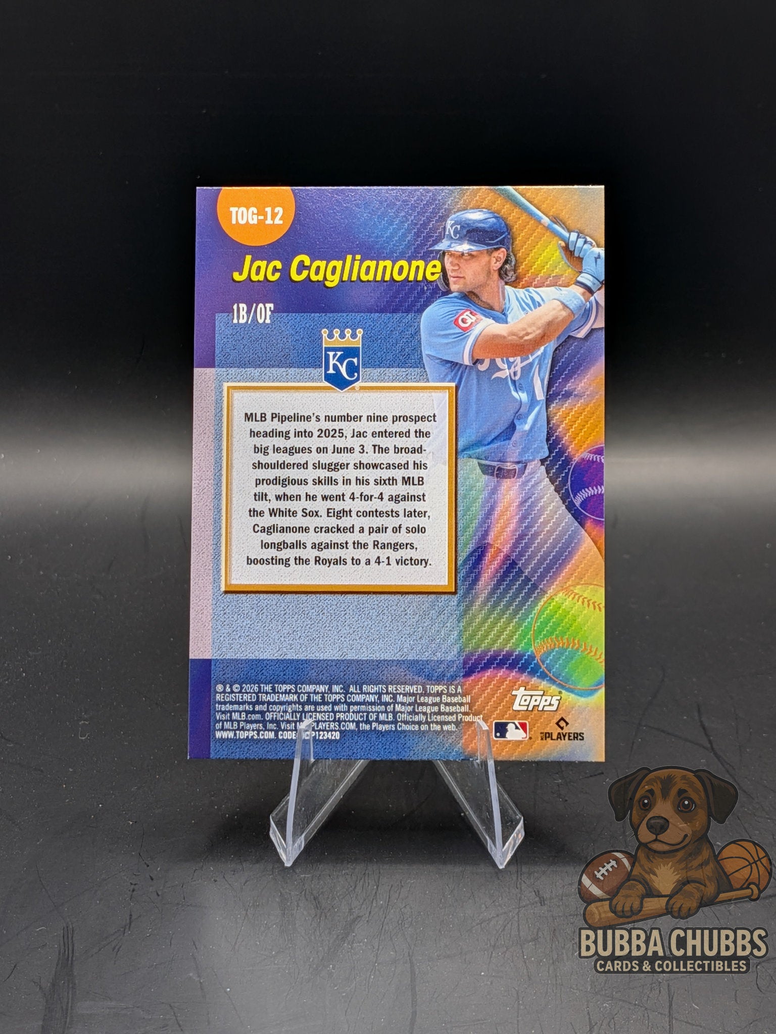 Baseball trading card featuring Jac Caglianone Topps Rookie Insert 'Titans of the Game' 