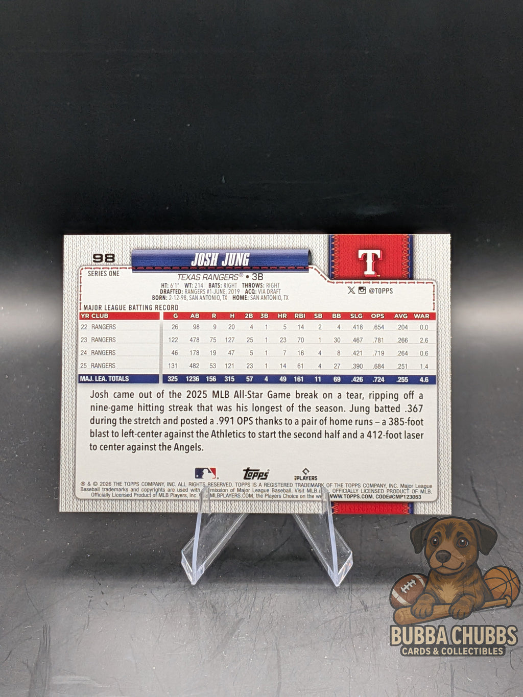 Baseball trading card of Josh Jung Topps 75th Anniversary aqua parallel