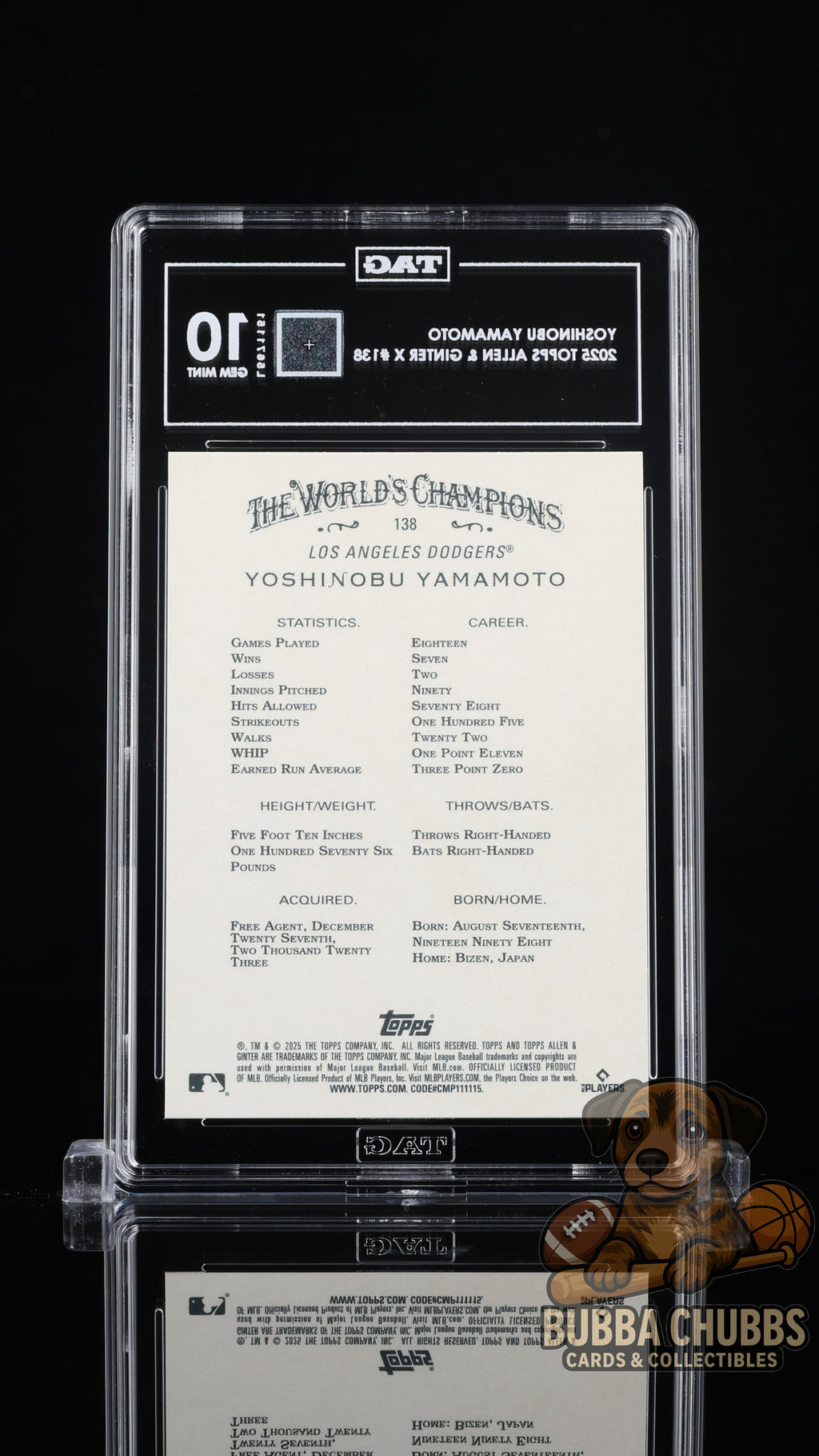2025 Topps Allen & Ginter X Yoshinobu Yamamoto #138 TAG Gem Mint 10