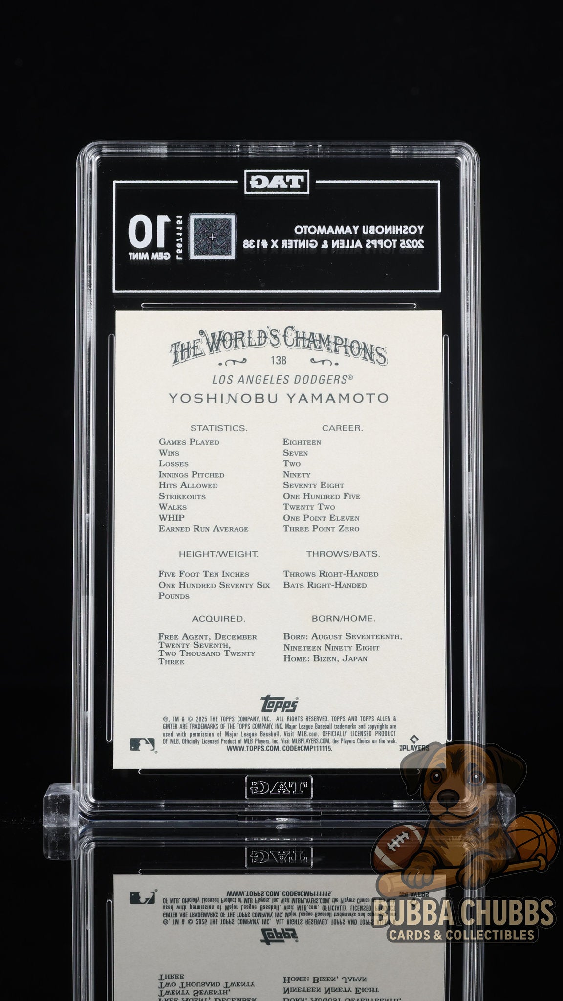 2025 Topps Allen & Ginter X Yoshinobu Yamamoto #138 TAG Gem Mint 10