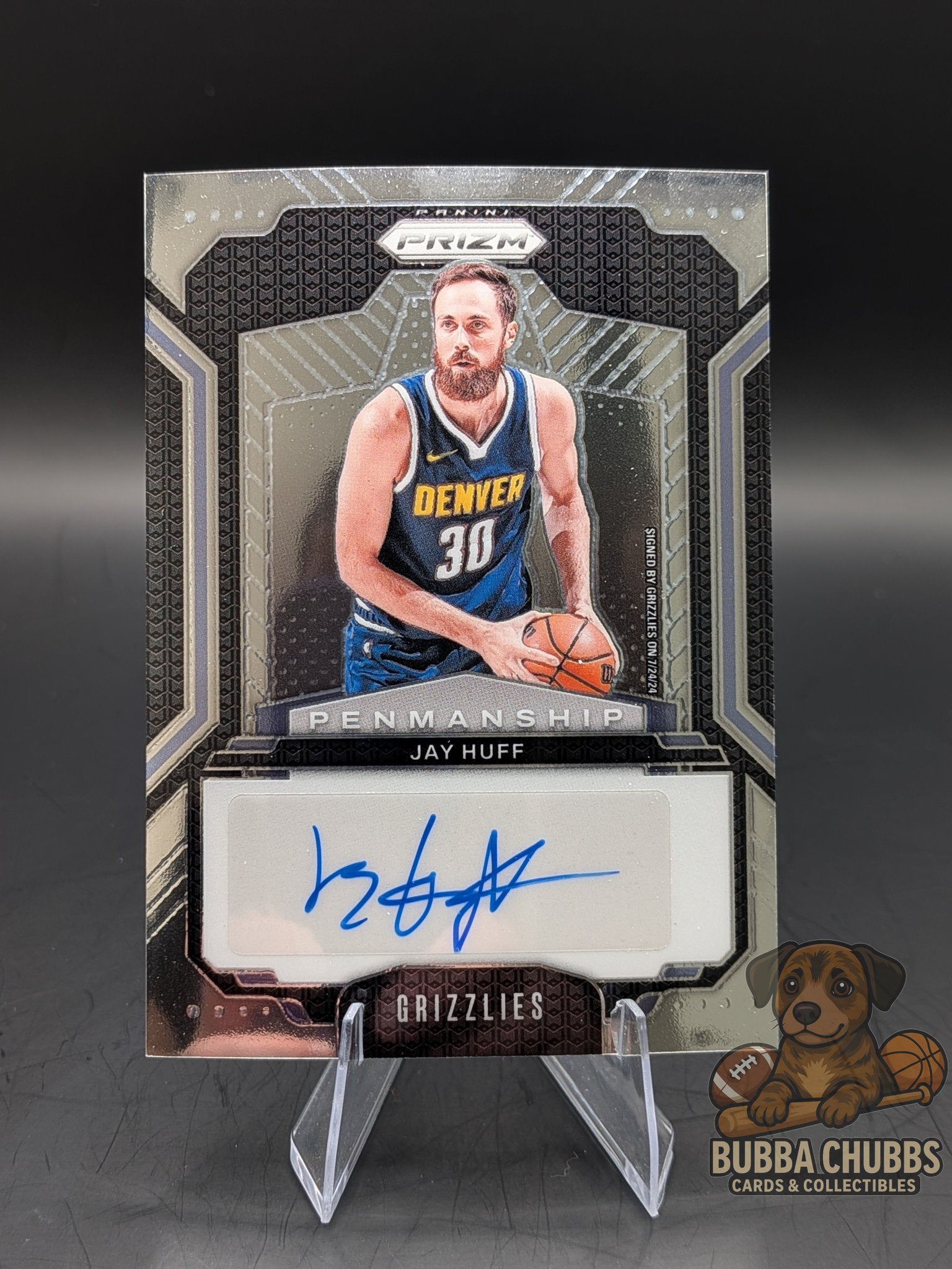 Basketball trading card of Jay Huff panini prizm penmanship insert 