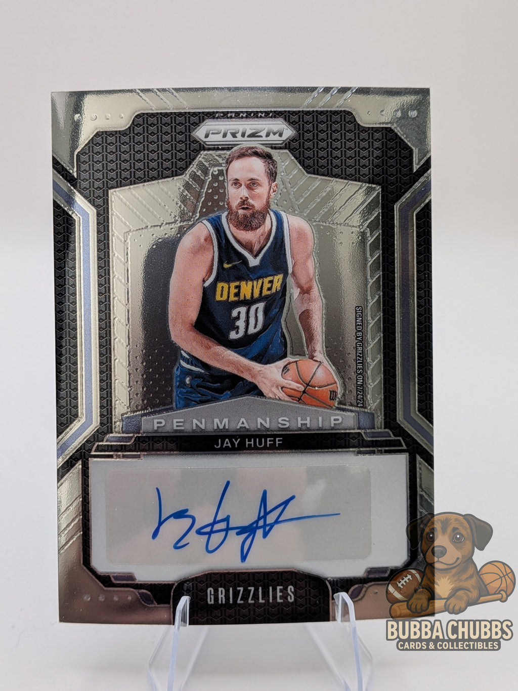 Basketball trading card of Jay Huff panini prizm penmanship insert 