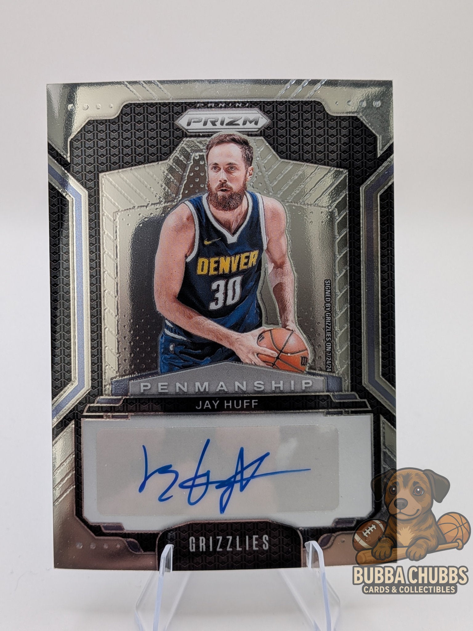 Basketball trading card of Jay Huff panini prizm penmanship insert 