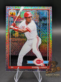 Baseball trading card of Barry Larkin Topps Chrome 75th Anniversary Mojo Refractor