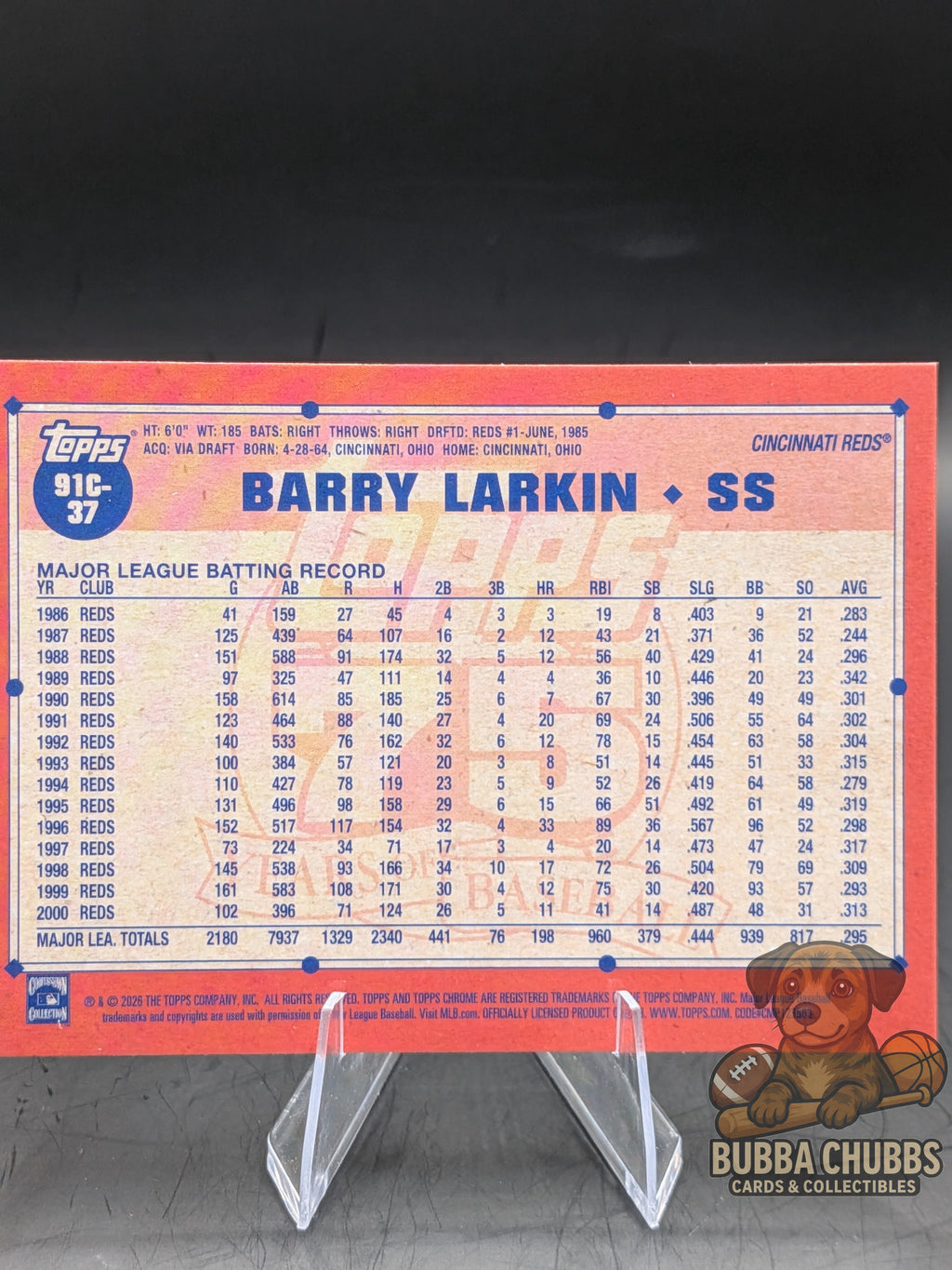 Baseball trading card of Barry Larkin Topps Chrome 75th Anniversary Mojo Refractor