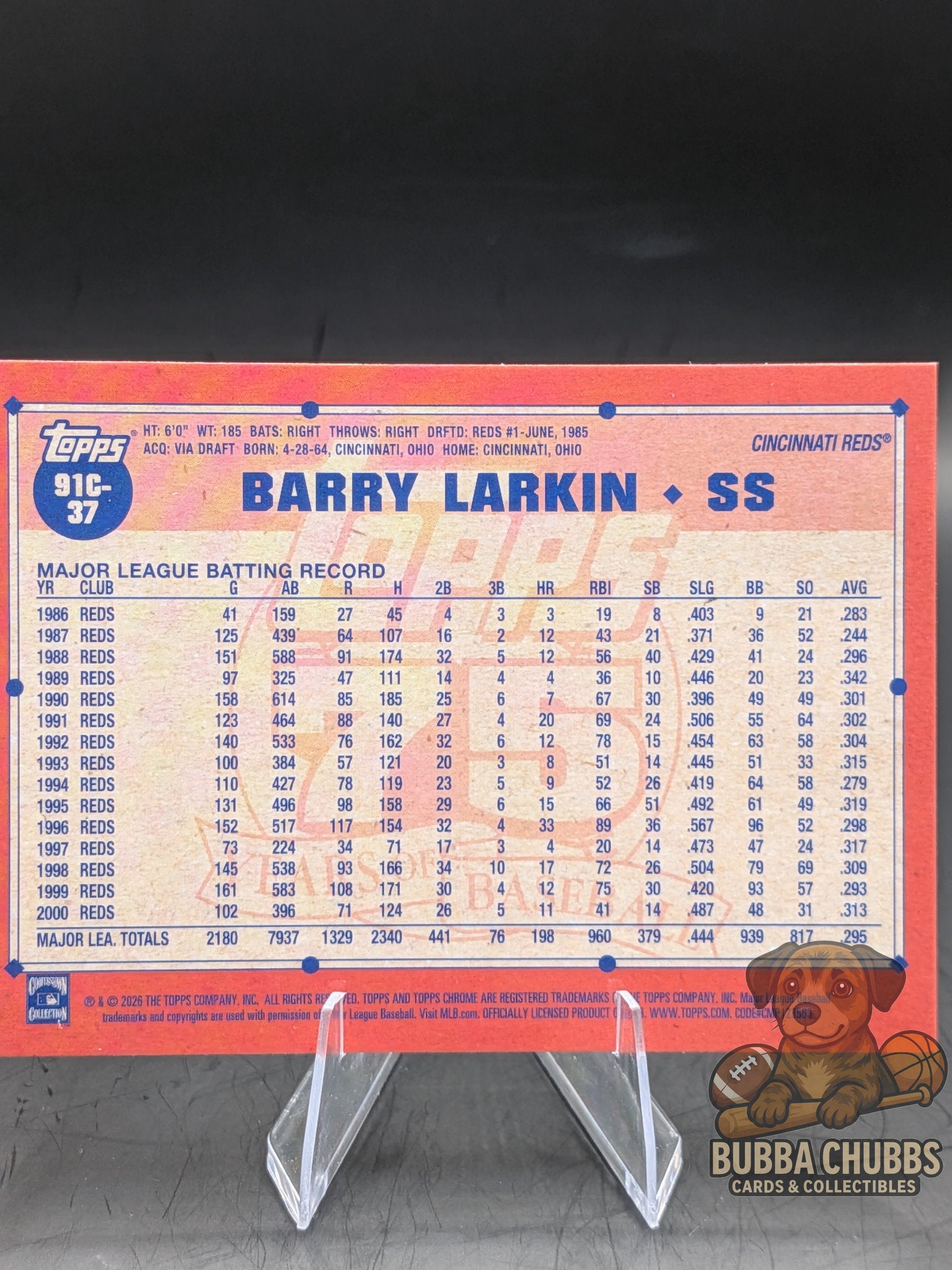 Baseball trading card of Barry Larkin Topps Chrome 75th Anniversary Mojo Refractor