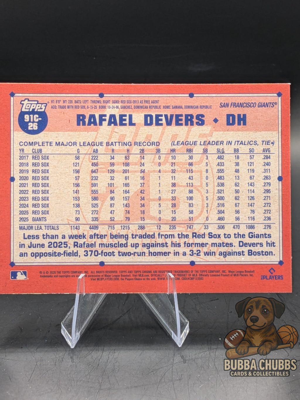 Topps Chrome baseball trading card Mojo blue refractor Rafael Devers 75th anniversary numbered