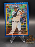 Topps Chrome baseball trading card Mojo blue refractor Rafael Devers 75th anniversary numbered
