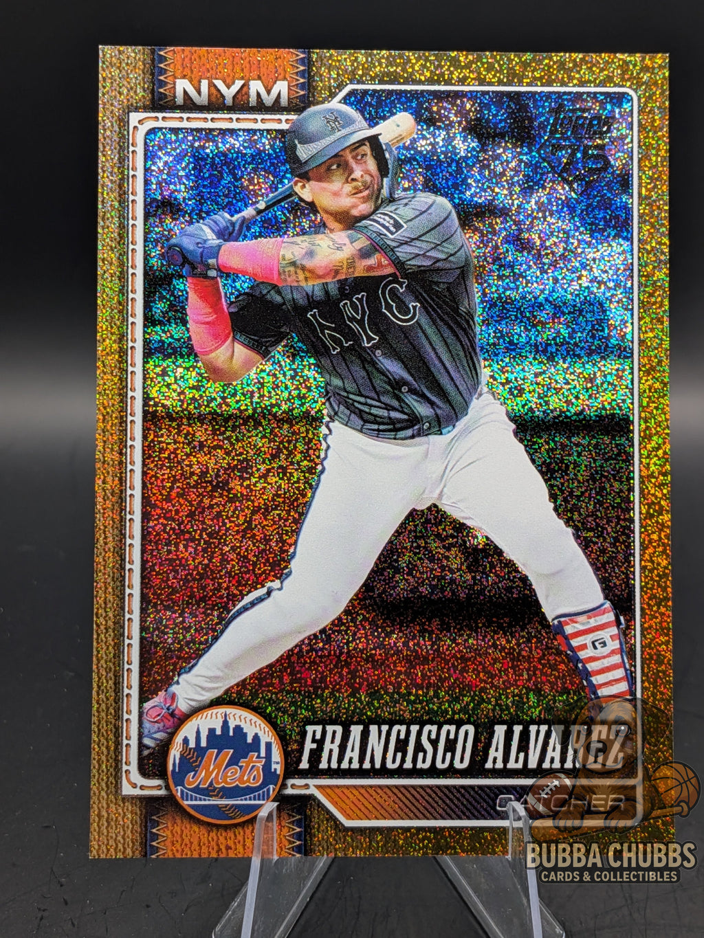 Baseball trading card of Francisco Alvarez of the New York Mets topps parallel sand glitter numbered
