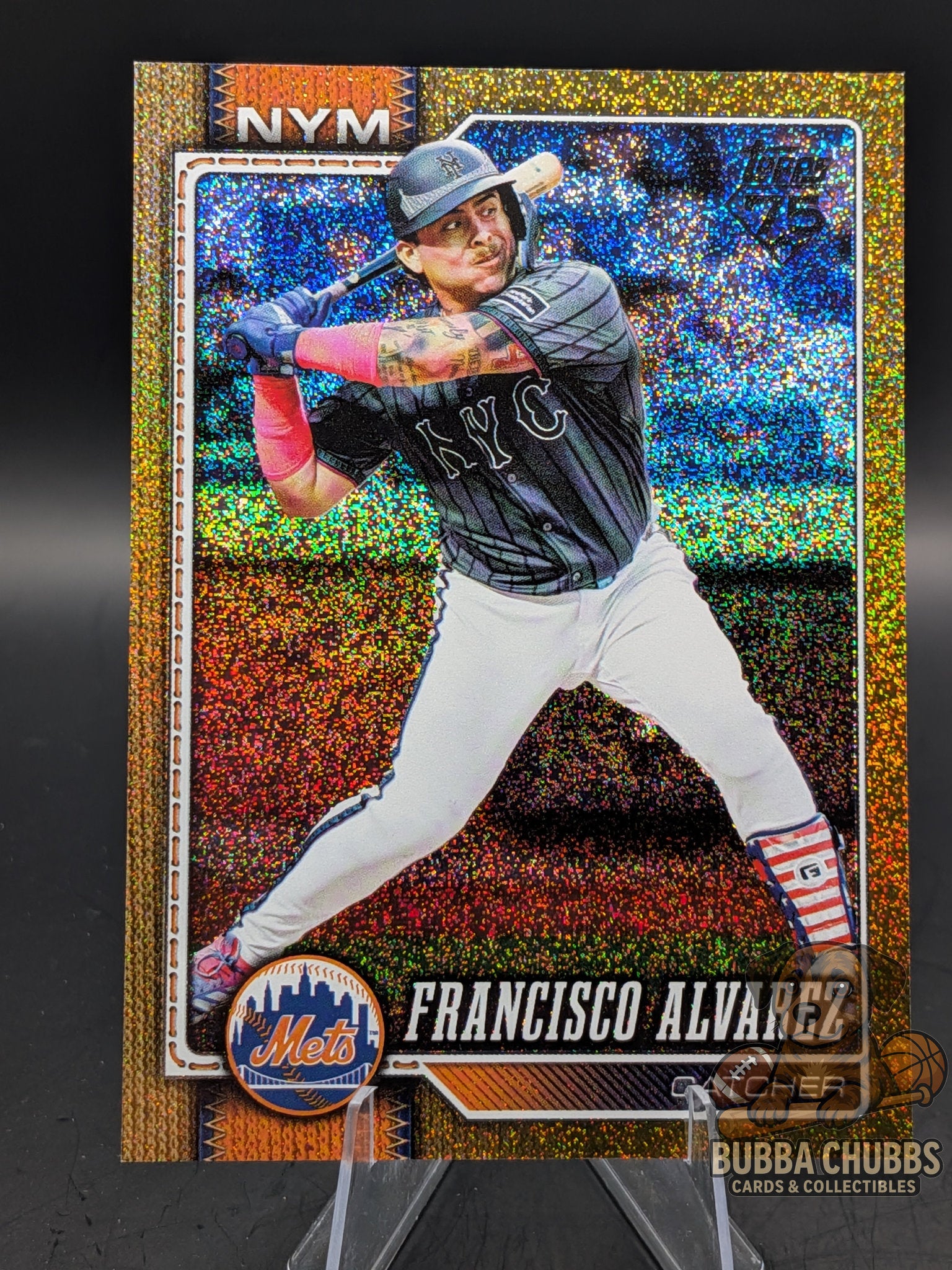 Baseball trading card of Francisco Alvarez of the New York Mets topps parallel sand glitter numbered