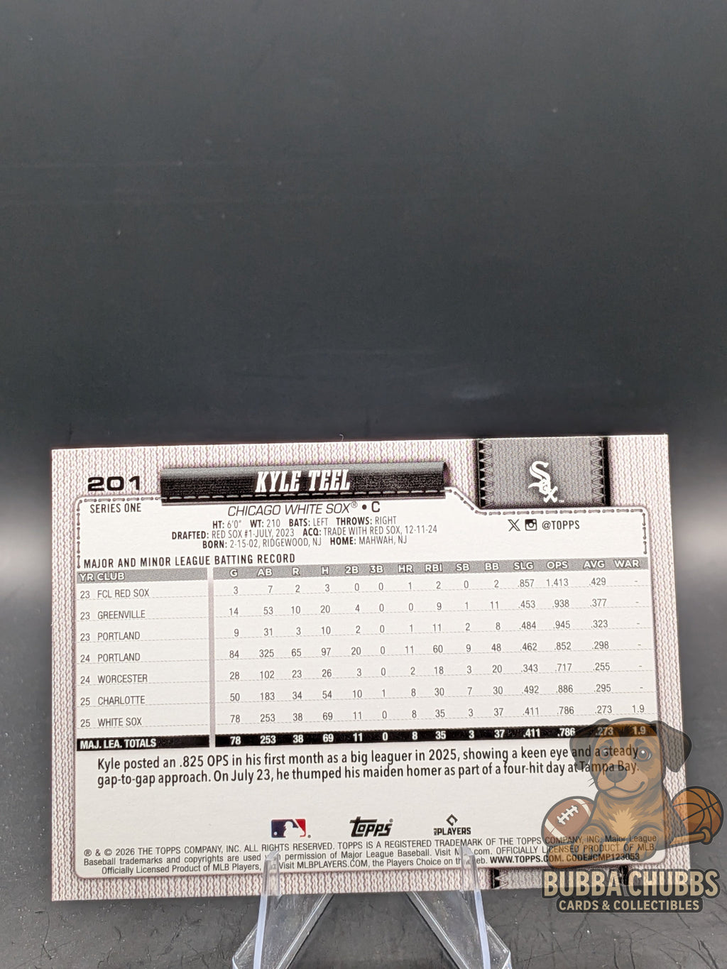 Baseball trading card of Kyle Teel toops series one sand glitter rookie