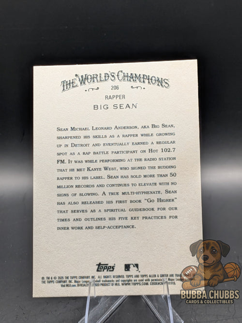 Big Sean Topps Allen & Ginter X The World's Champions Card #206 Rapper