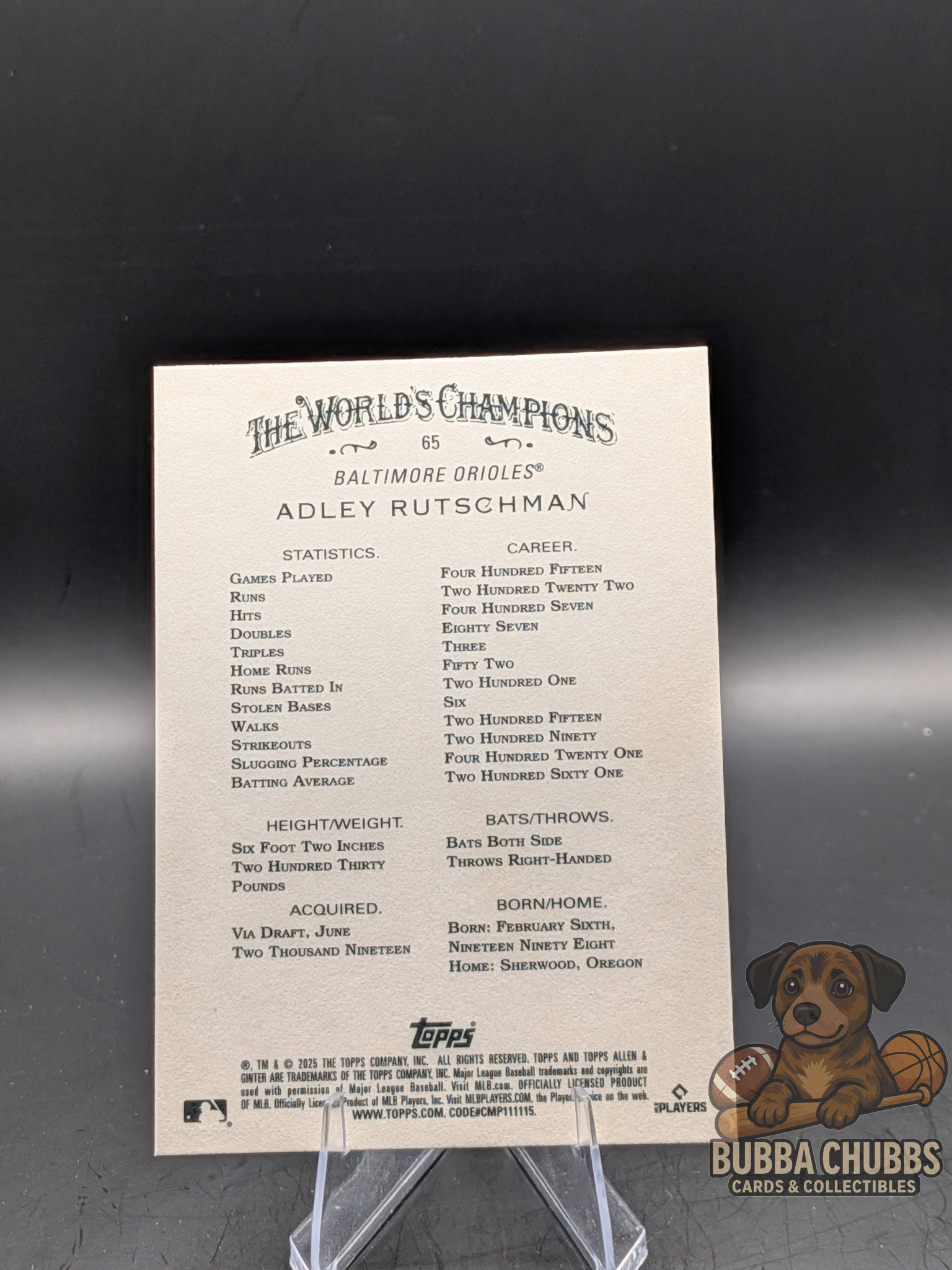 Baseball trading card of a Adley Rustchman topps allen & ginter x