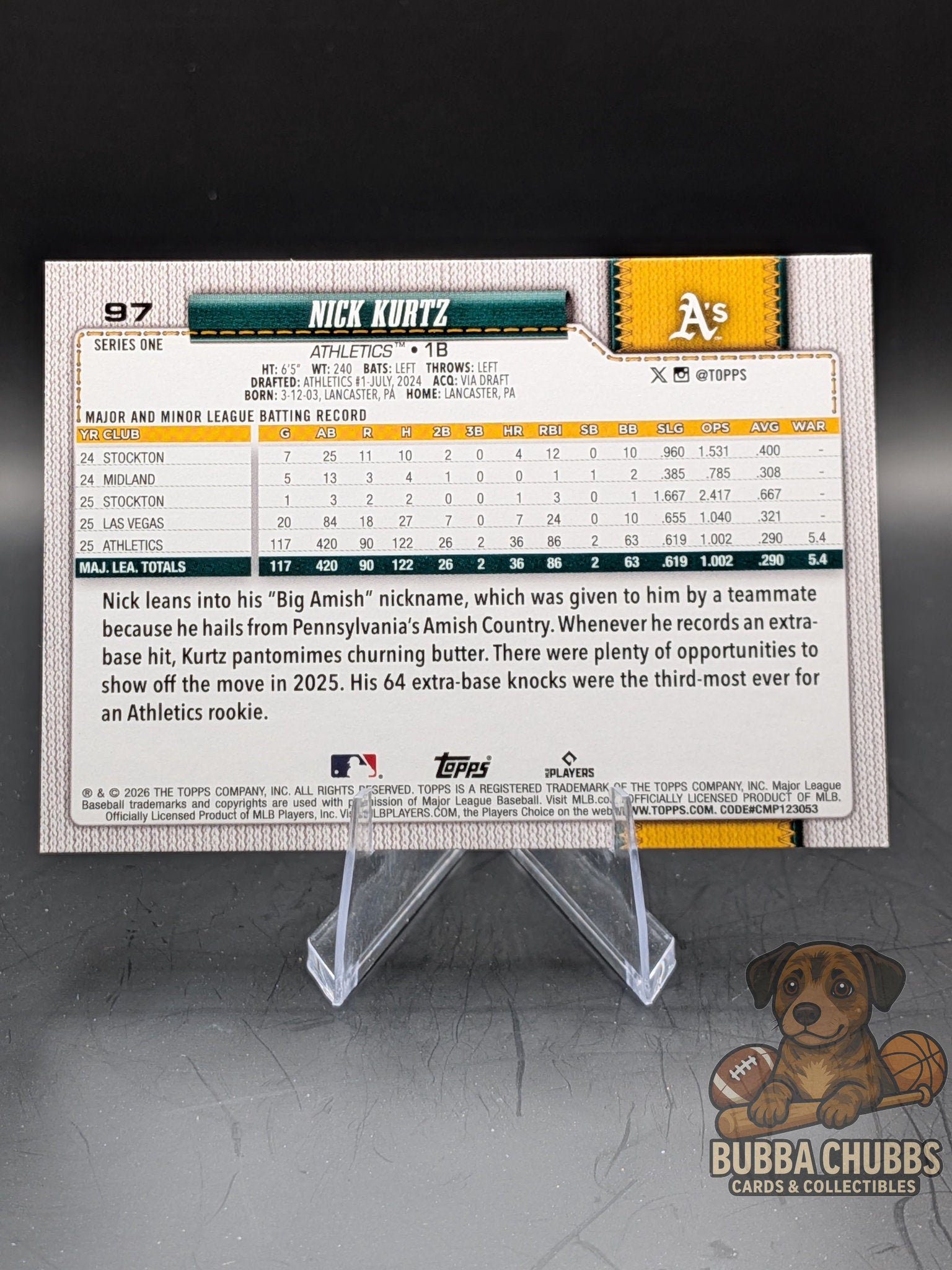Baseball trading card of Nick Kurtz with Athletics topps 75th anniversary all-star rookie 