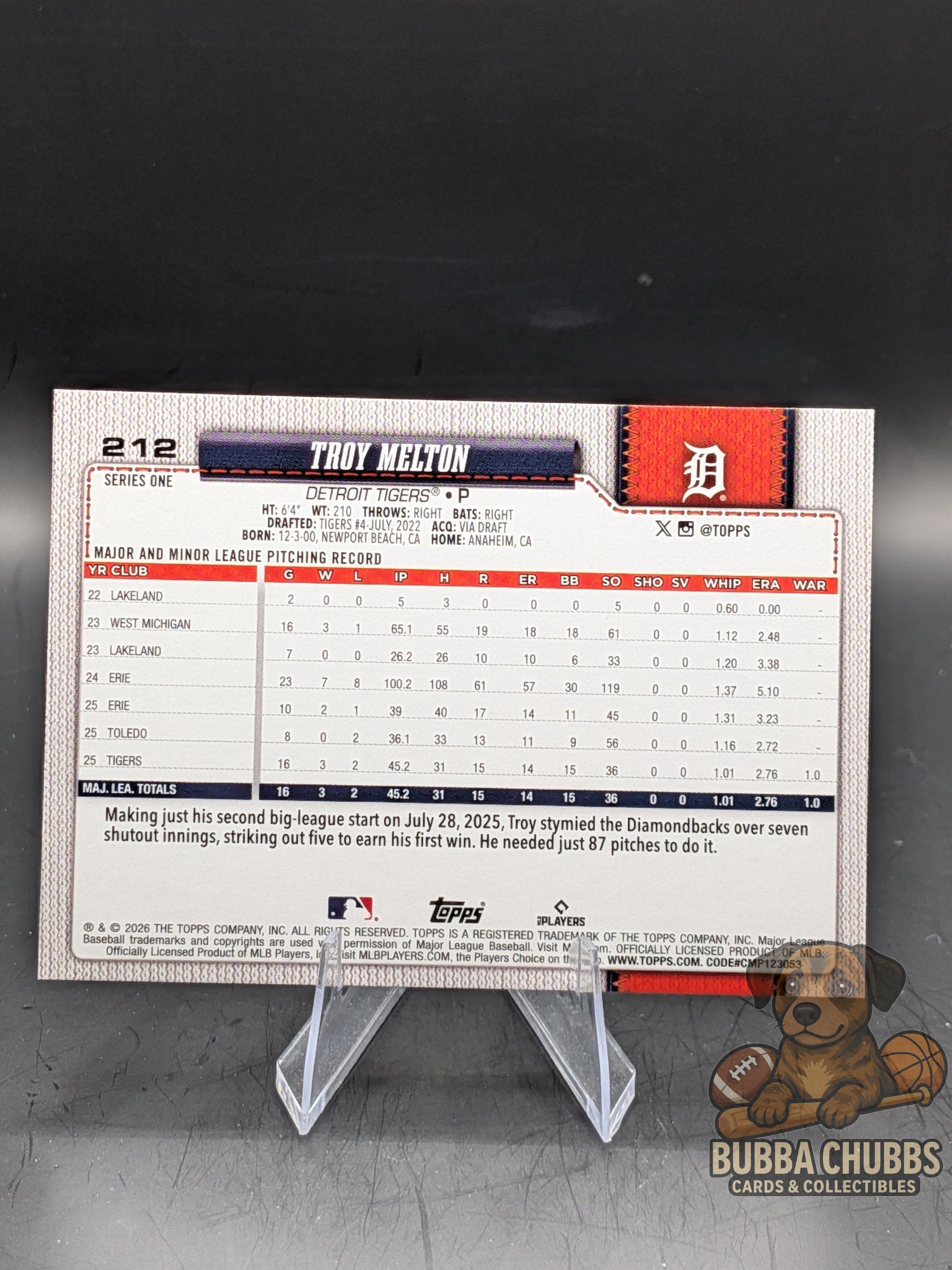 Baseball trading card of Troy Melton topps series one 75th anniversary