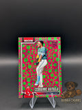 Trading card of baseball player Cedanne Rafaela topps holiday pink and green polka dots parallel