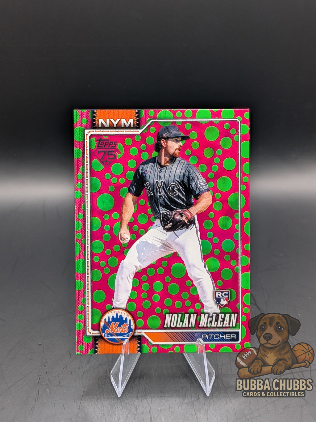 Baseball trading card with Nolan McLean Topps Series One Holiday parallel rookie 