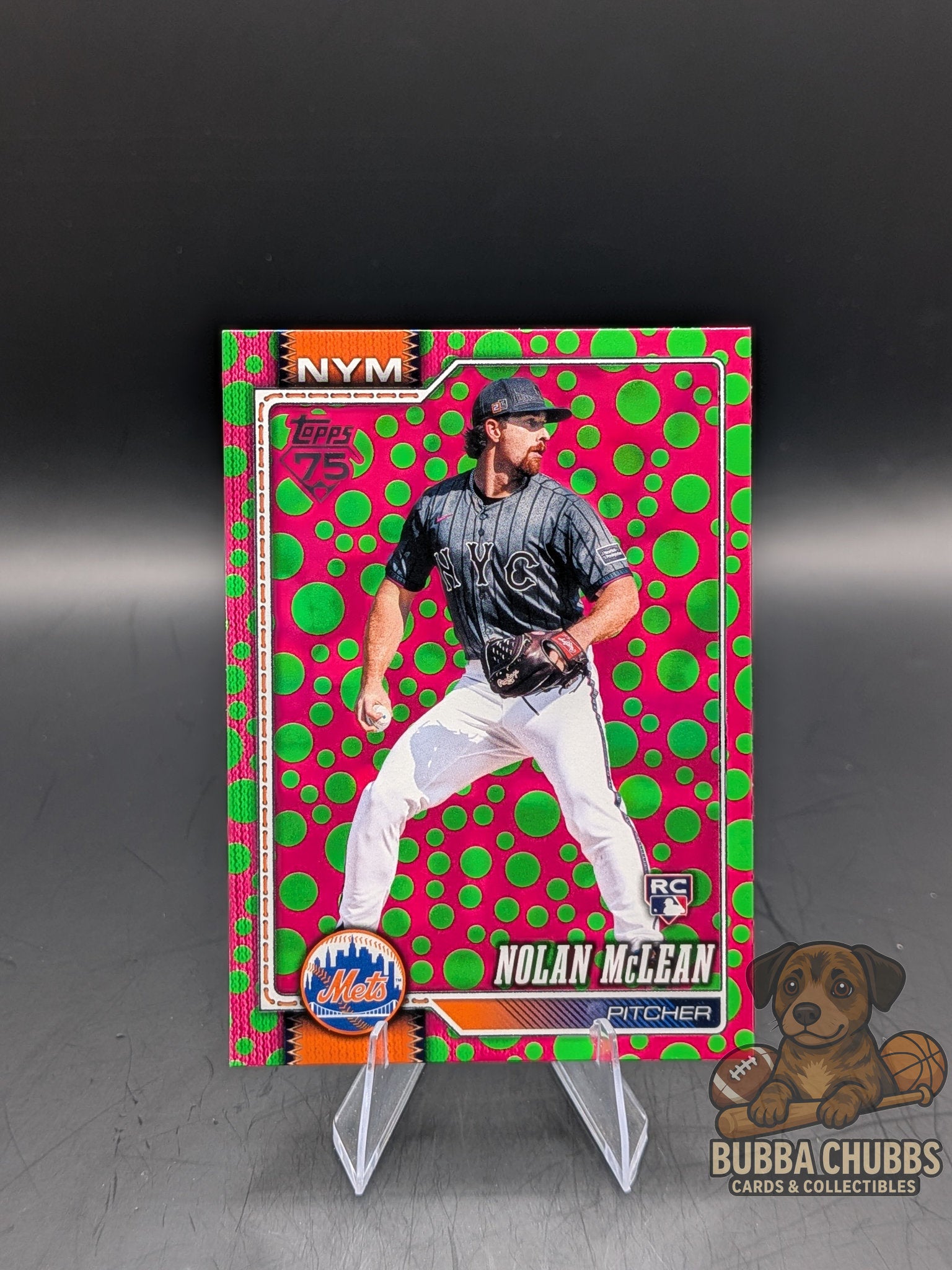 Baseball trading card with Nolan McLean Topps Series One Holiday parallel rookie 