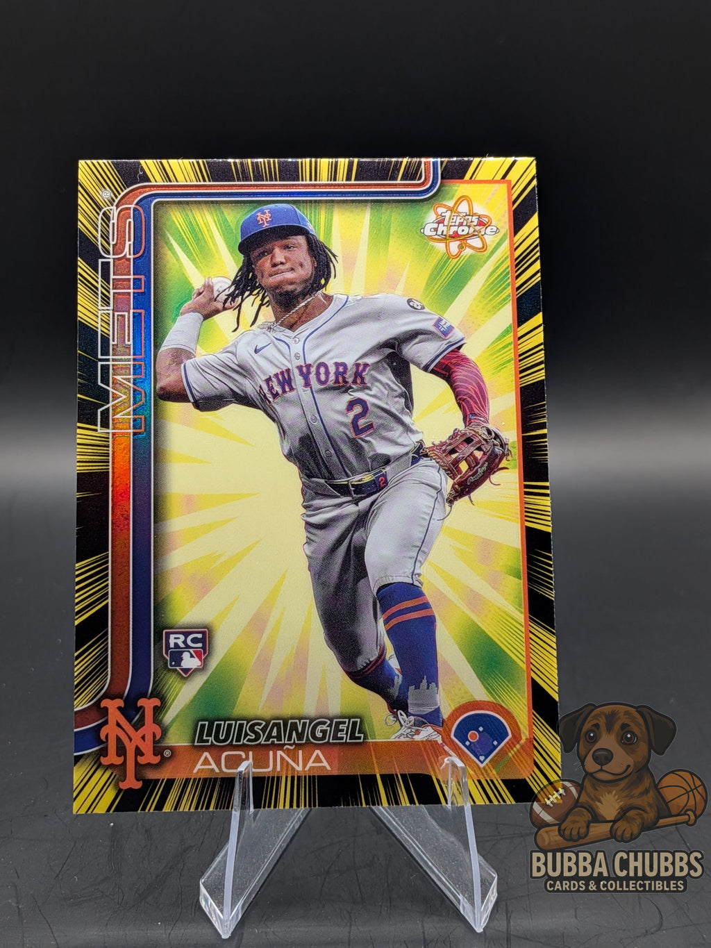 Baseball trading card of Luisangel Acuna topps chrome rookie refractor 