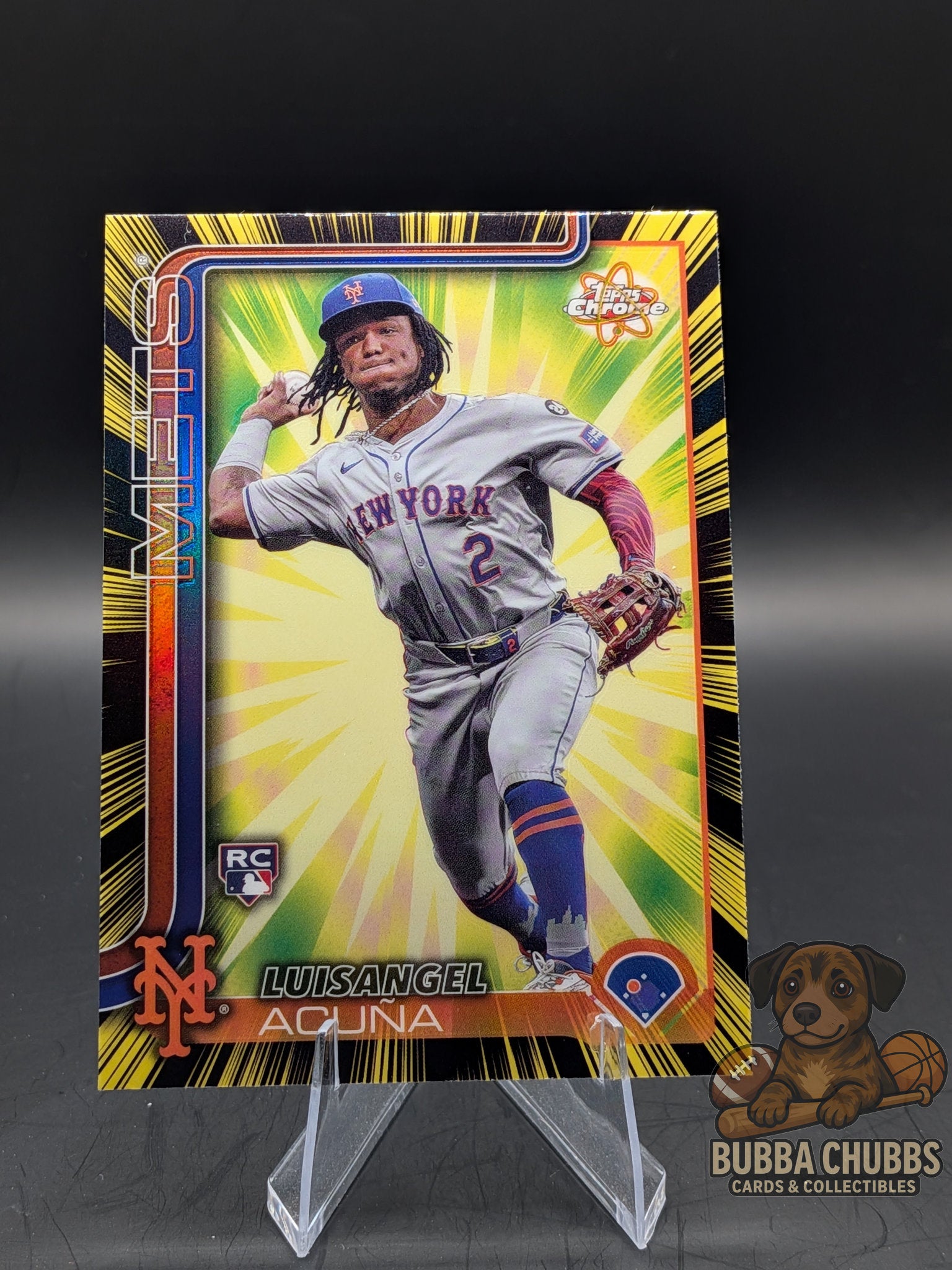 Baseball trading card of Luisangel Acuna topps chrome rookie refractor 