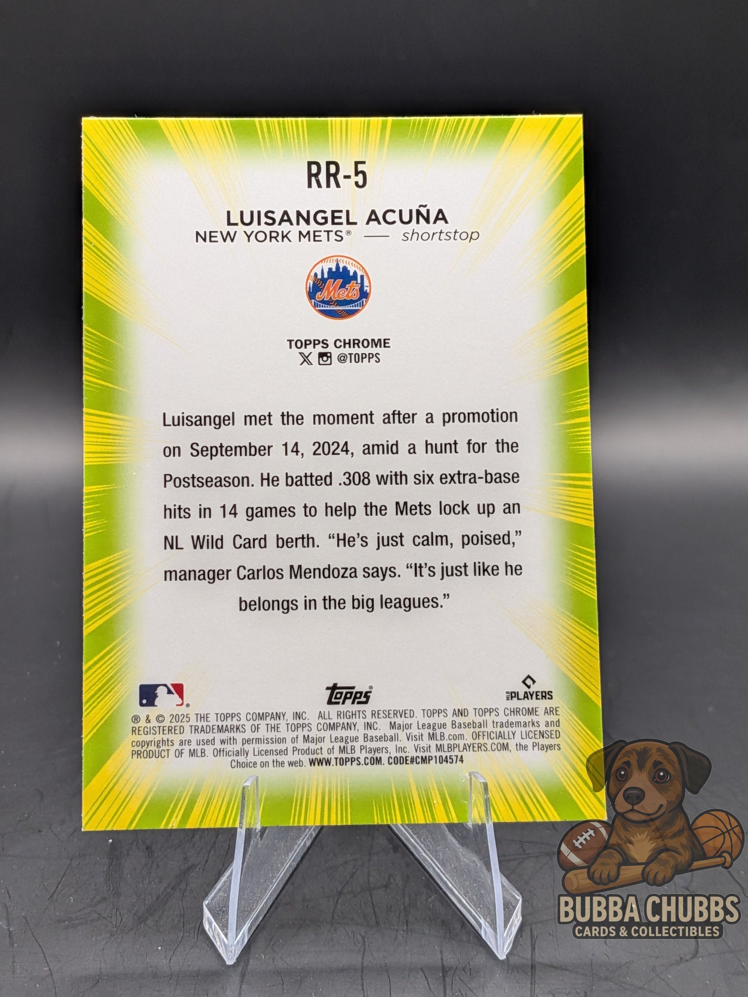 Baseball trading card of Luisangel Acuna topps chrome rookie refractor