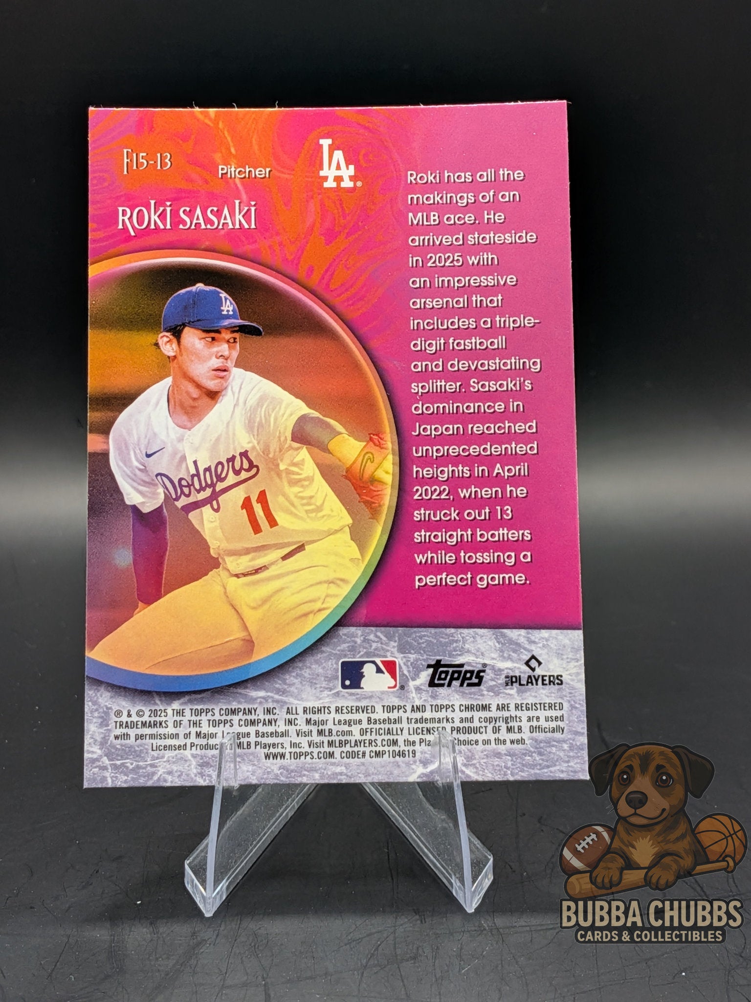 Baseball trading card featuring Roki Sasaki Topps Chrome Fortune 15 insert