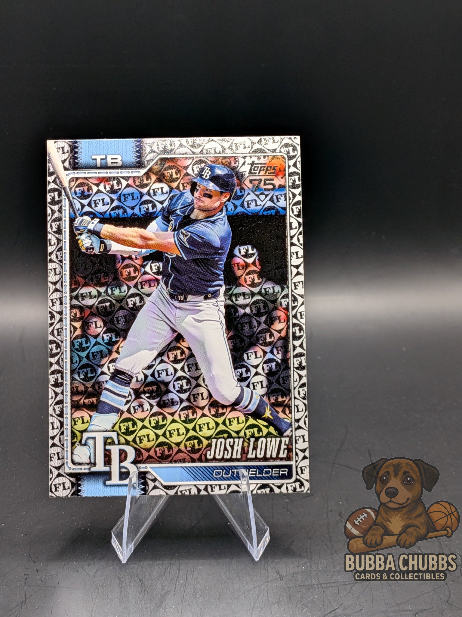 Baseball trading card of a Josh Lowe Topps 75th Anniversary Series One Holiday Spring Training Foil