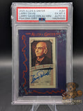 Trading card of Larry David by Allen & Ginter purple framed mini with blue signature 