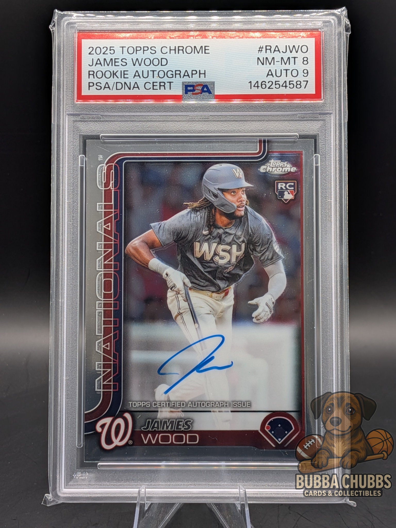 Baseball trading card of James Wood of washington nationals rookie autograph card